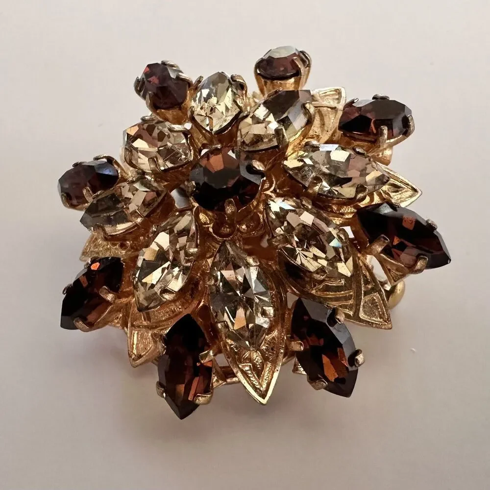 Vintage 1950s Christian Dior Gilt Austrian Rhinestone Dual Brooch and Clip - Picture 4 of 10